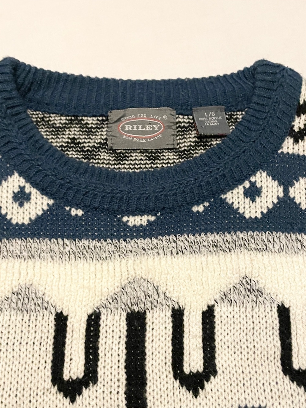 VTG 90s Riley Geometric Knit Grandpa Sweater Large - Picture 3 of 16